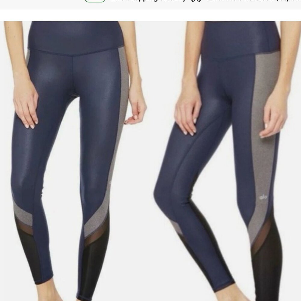 ALO Yoga Elevate Navy Gray Mesh Colorblock Leggings size small